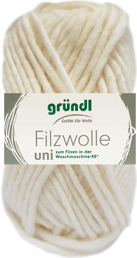 50 Gramm Gründl Wolle Filzwolle Uni 01 Wollweiss