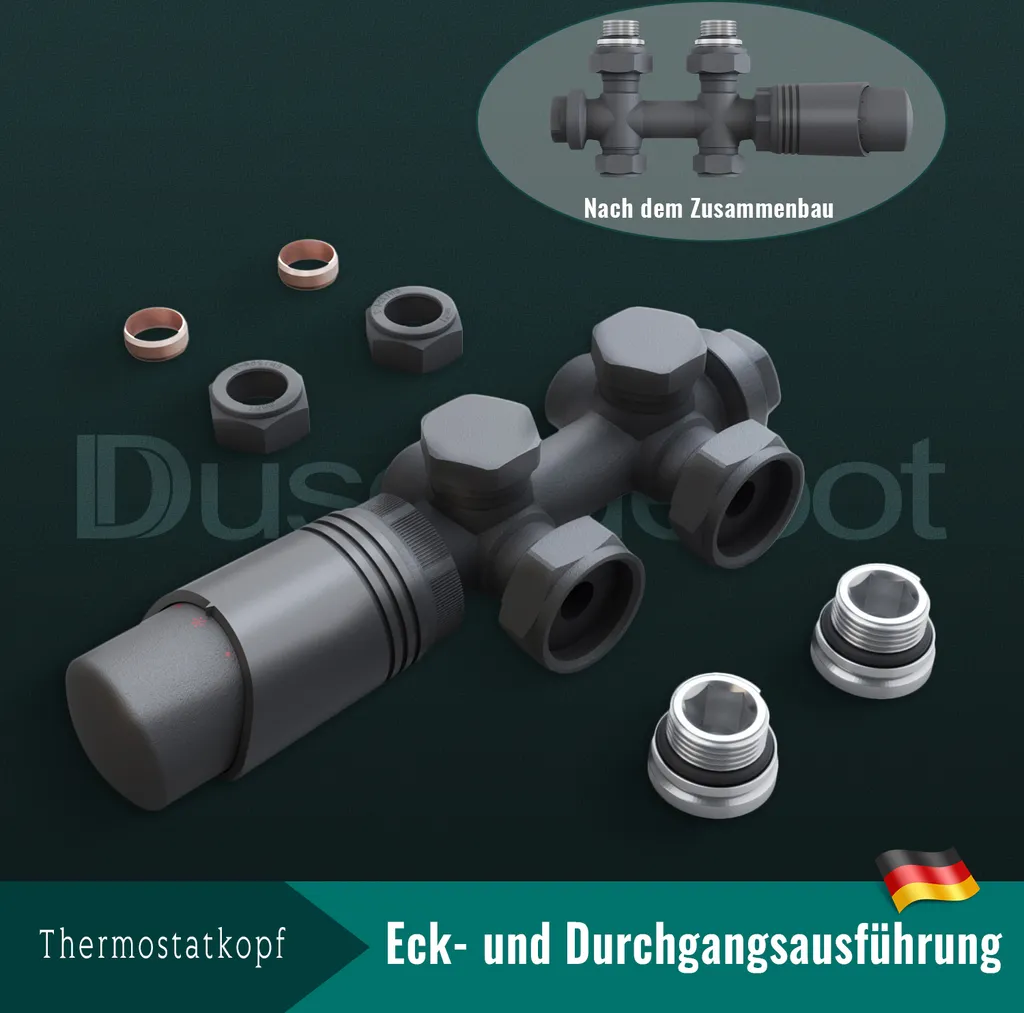 Set multibloc thermostaté anthracite pour radiateur design équerre - 7