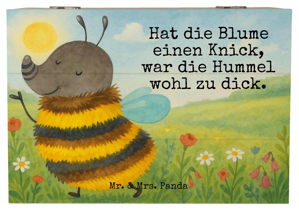 Mr. & Mrs. Panda Kiste Hummel flauschig Design 22 x 15 cm - Weiß - Geschenk, fotobox, Geschenkbox, Lustige Sprüche, truhe holz, Biene, Natur, Hol...