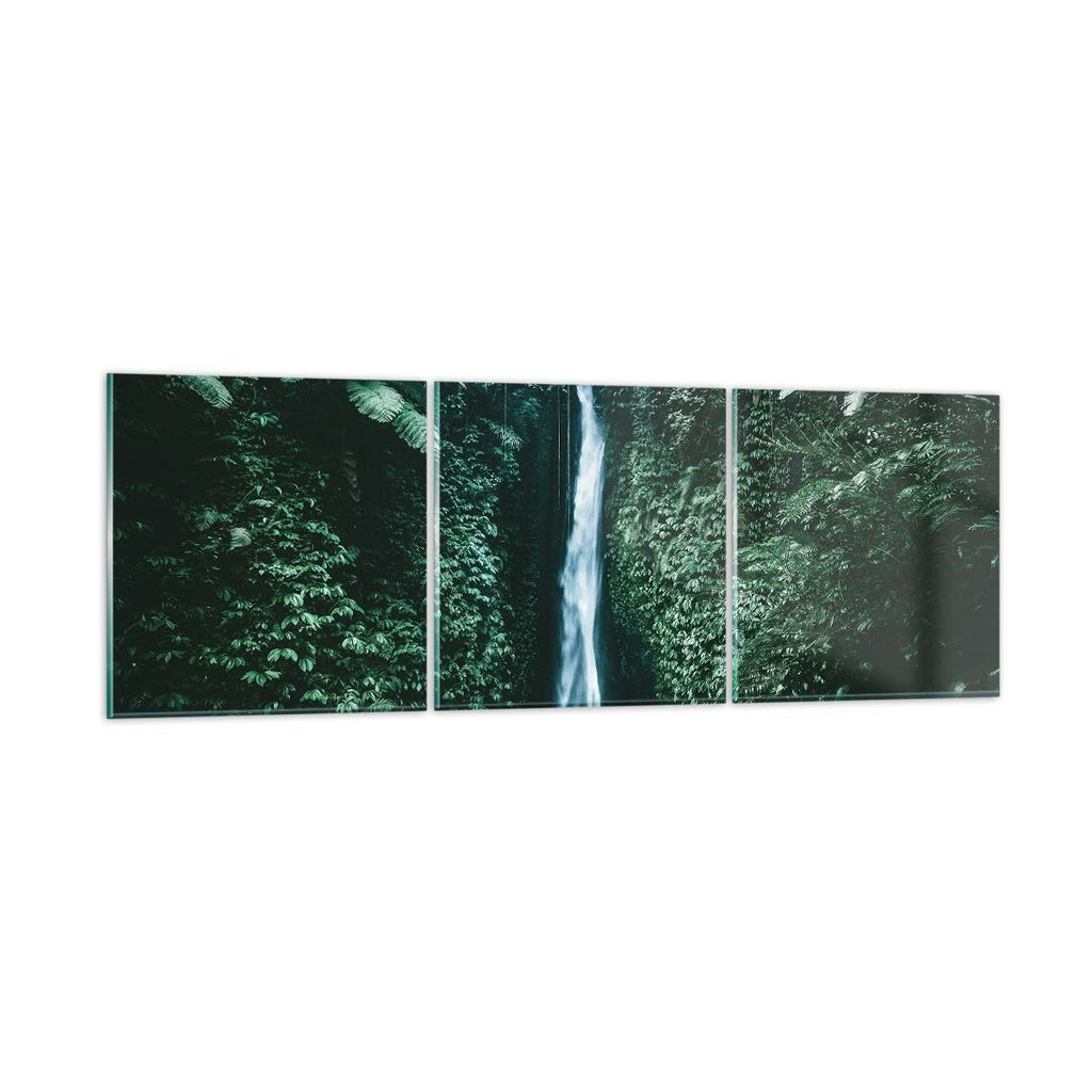 Bilder auf glas - 3 Teile - Tropen Wasserfall Dschungel - 150x50cm - Glasbilder - Wandbilder - Bilder - Wanddekoration aus Glas - Glas Bilder - Wan...