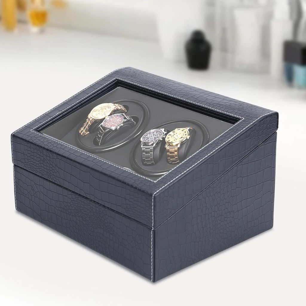 Uhrenbox - Automatischer Uhrenbeweger - Für 10 Uhren - Duale Stromversorgung 100–240V - MDF/PU/Glas - 30,5×23,5×18 cm - Schwarz