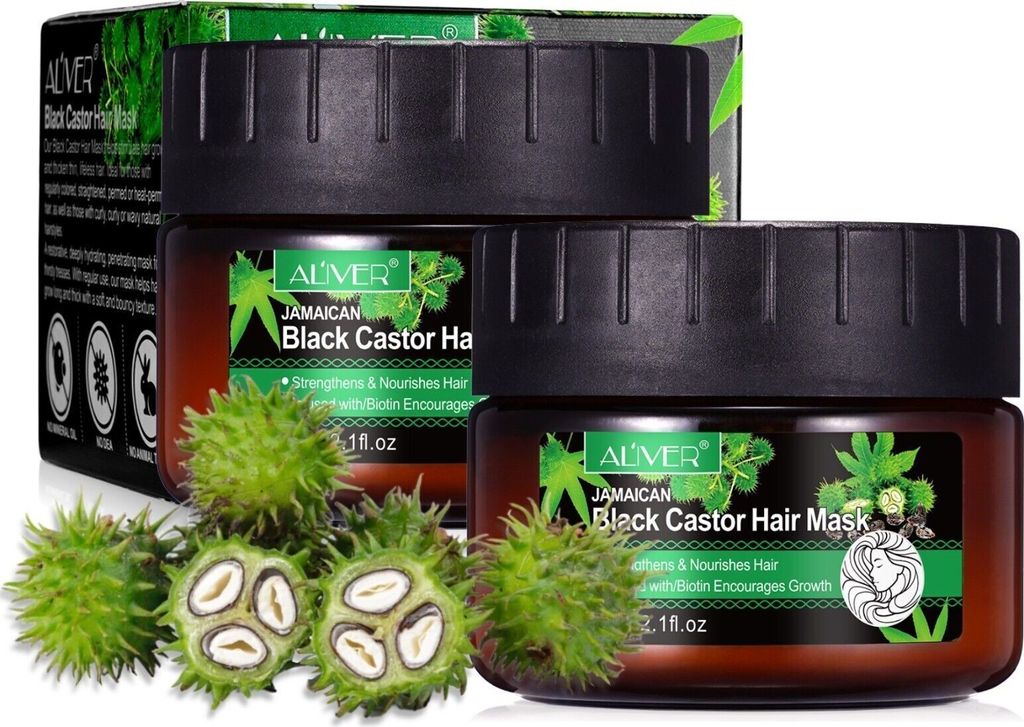 Haarmaske Haarkur Haarpflege trockenes krauses gefärbtes Haar Rizinus Bio Vegan, 2x 60g