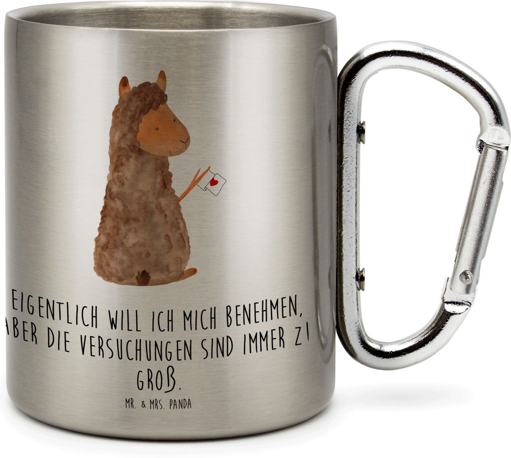 Mr. & Mrs. Panda Thermobecher Alpaka Fahne - Transparent - Geschenk, Teetasse, Edelstahlbecher, Isolierbecher, Lama, Liebe, Lamas, Trinkbecher Edel...