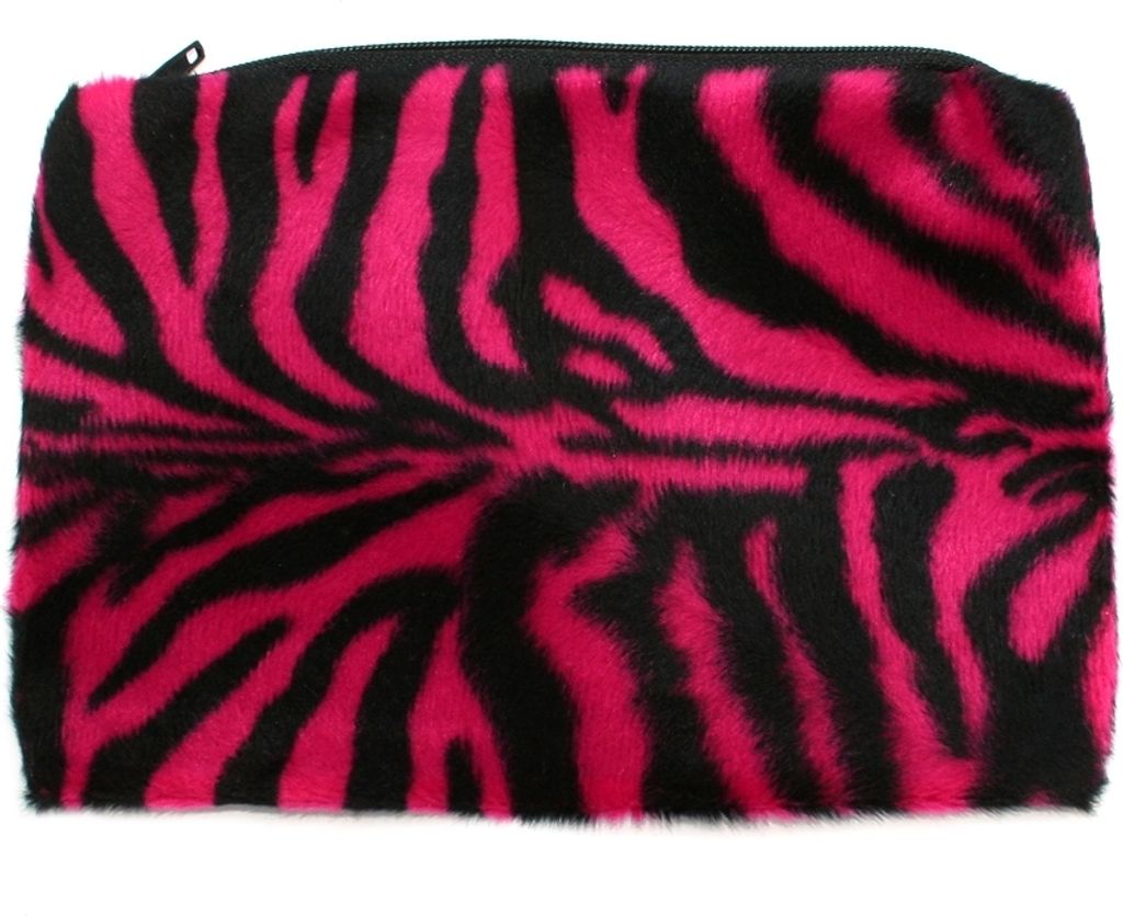 Schminkbeutel mit Zebra Muster, aus Plüsch, schwarz/rot, ca. 25 x 13 cm, leicht und waschbar