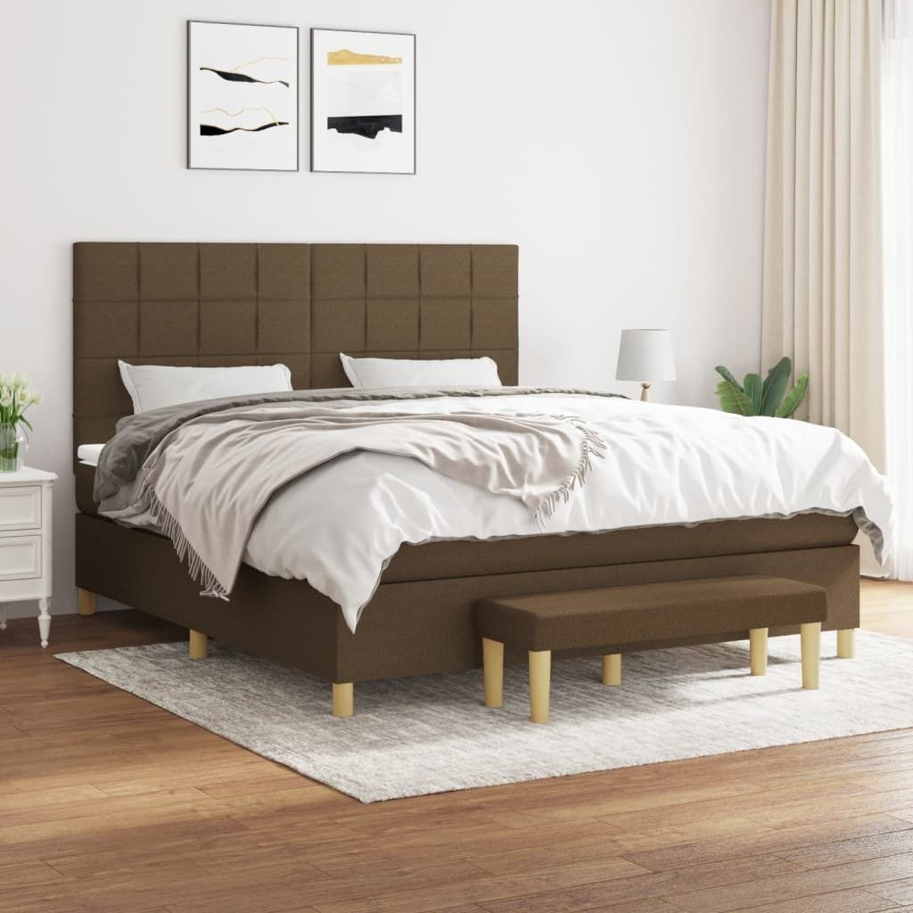 The Living Store Boxspringbett mit Matratze Dunkelbraun 180x200 cm Stoff