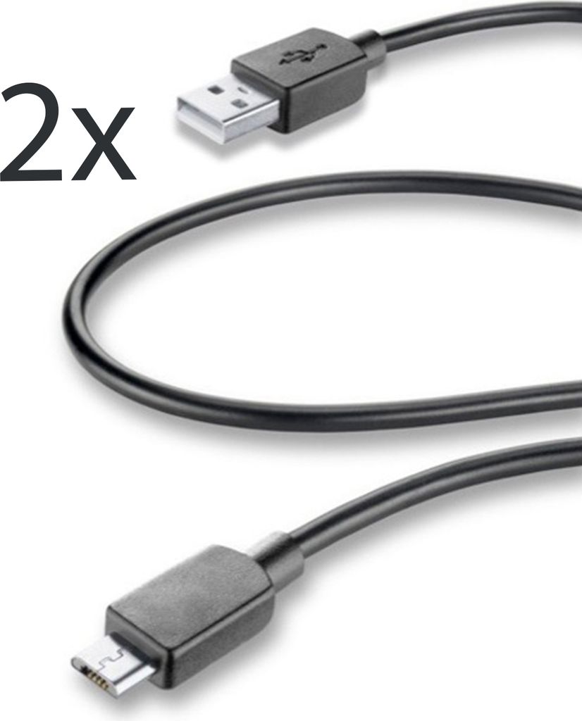 2X Cellularline Qualitatives Micro USB 2.0 Ladekabel USB A auf USB B Schwarz