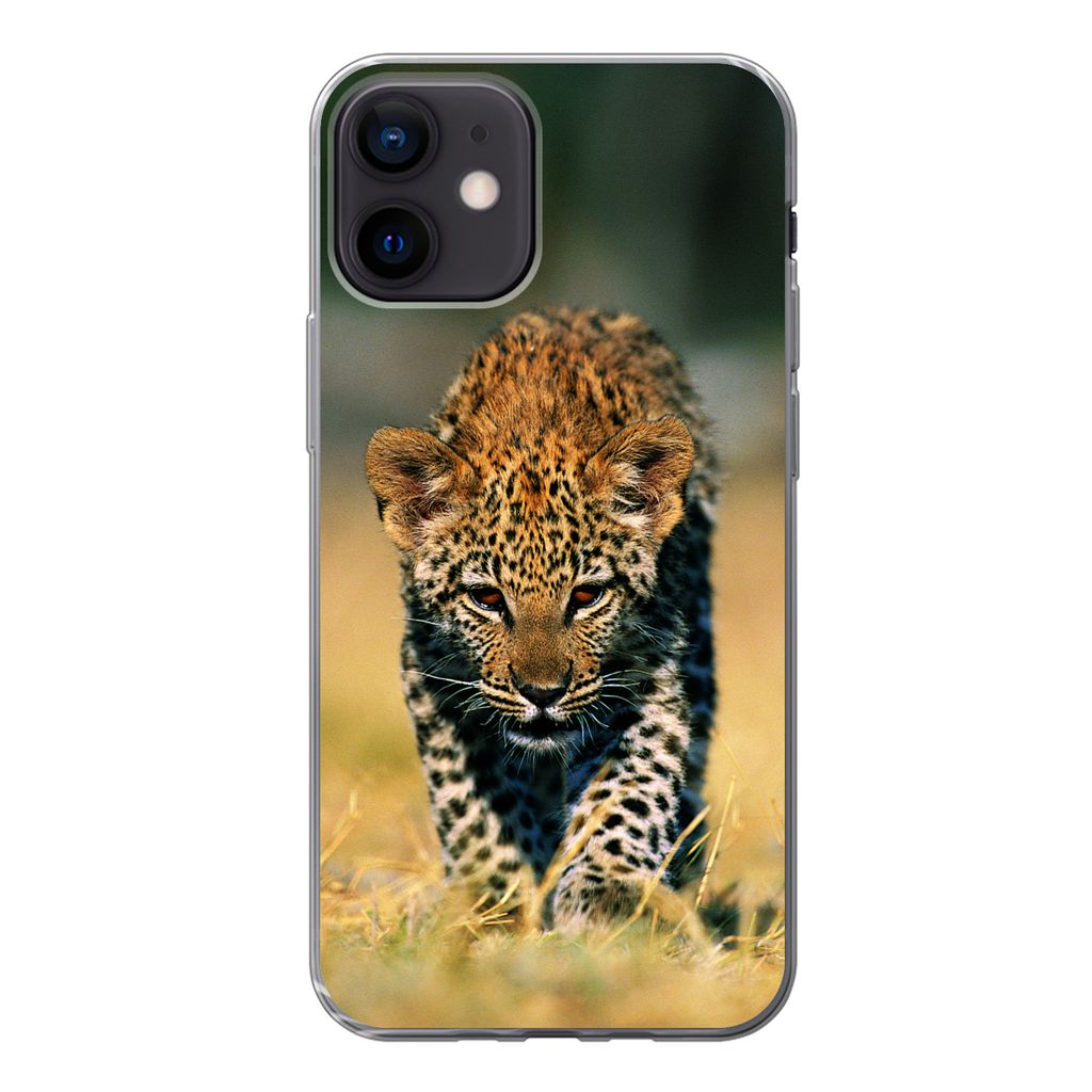 MuchoWow Handyhülle Schutzhülle Hülle für iPhone 12 Leopard - Makro - Gras Silikon Softcase Handy Hülle - Schutzhülle