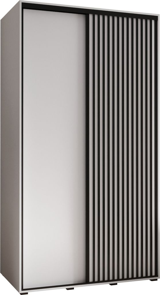 MEBLE KRYSPOL Sapporo 1 Schrank mit 2 Schiebetüren - 205,2x140x60 cm - Weiß Weiß Schwarz