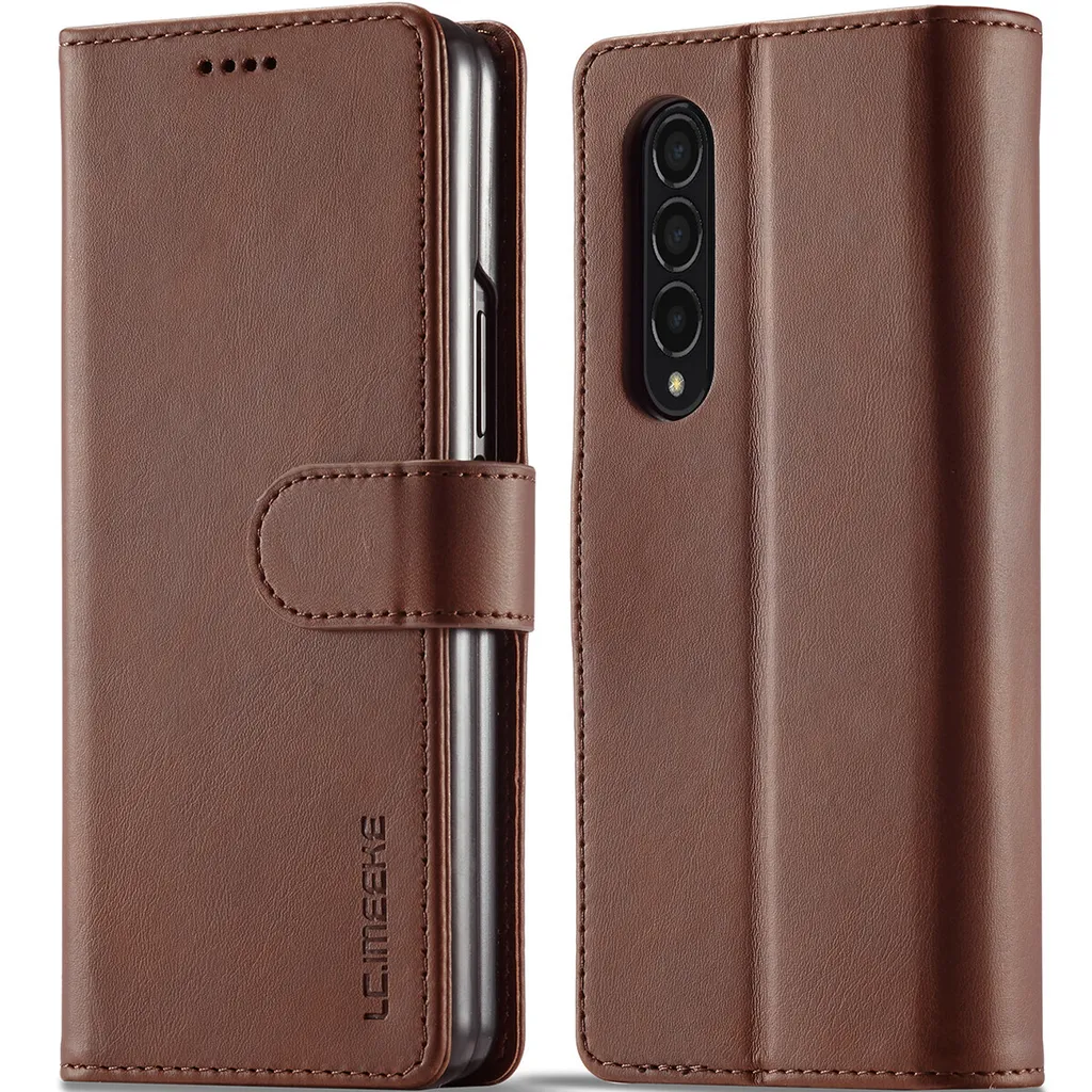 Custodia per Samsung Galaxy Z Fold 3 5G, flip case in pelle con chiusura magnetica e supporto, custodia protettiva Brown