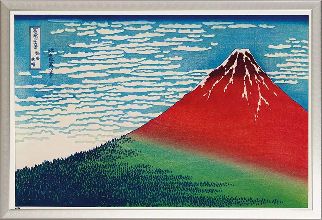 Poster Hokusai avec cadre en aluminium argenté et vitre en acrylique