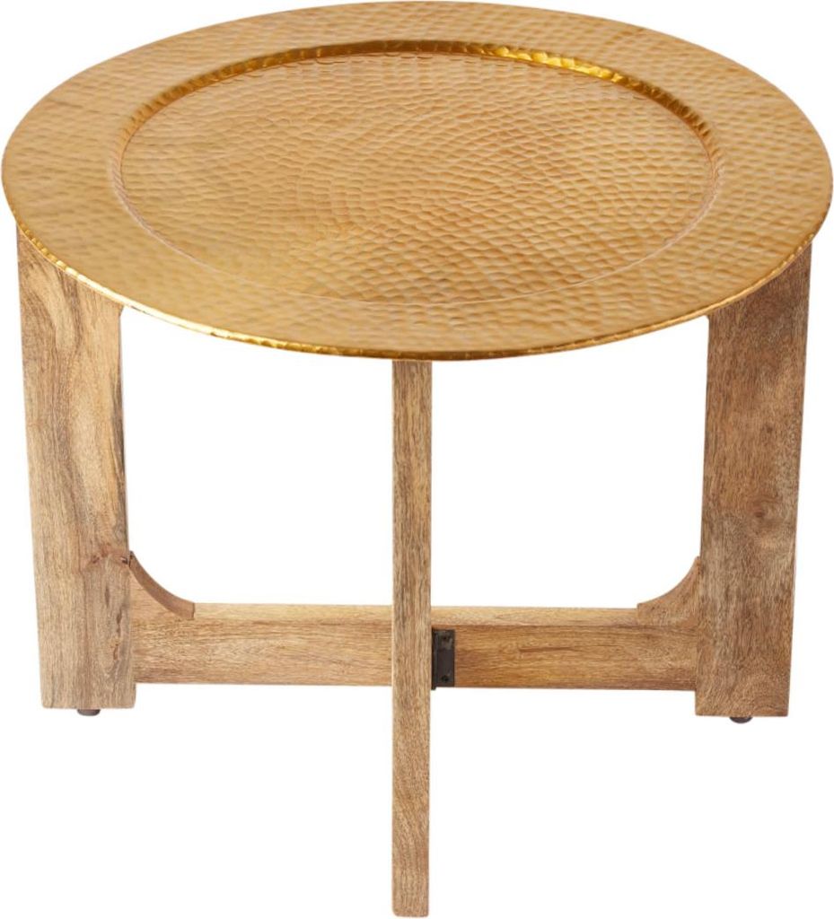 Wohnzimmertisch Couchtisch rund modern aus Metall und Holz ø 60cm | Marokkanischer runder Vintage Tisch Klapptisch klappbar | Moderner Design Rund...