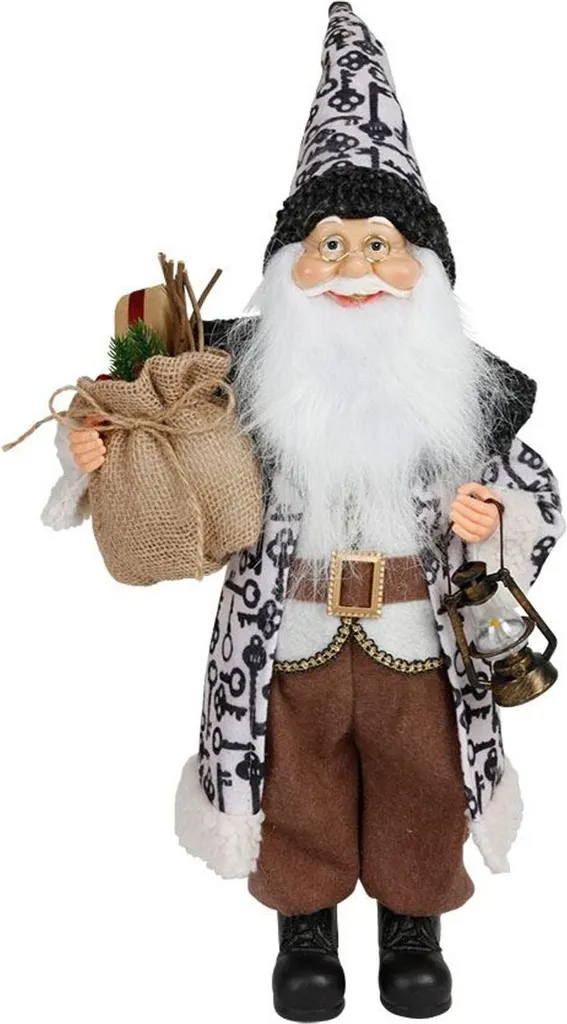 Père Noël 60cm stable avec manteau à motifs pour une déco sans vide