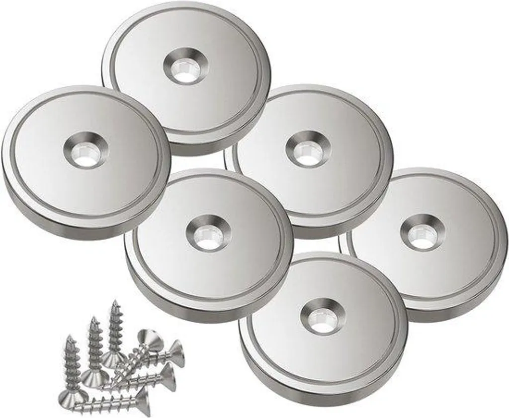 Lot de 6 aimants disques néodyme industriels 40kg pour quincaillerie