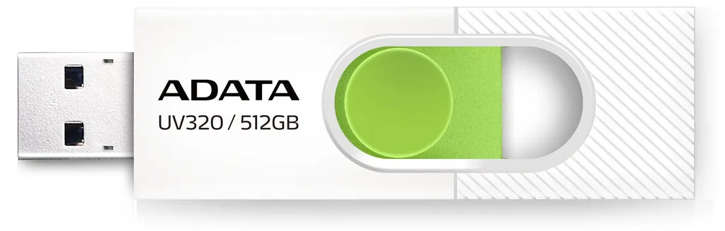 Clé USB 3.2 ADATA UV320 512 Go - Design Coulissant Pratique Blanc Vert