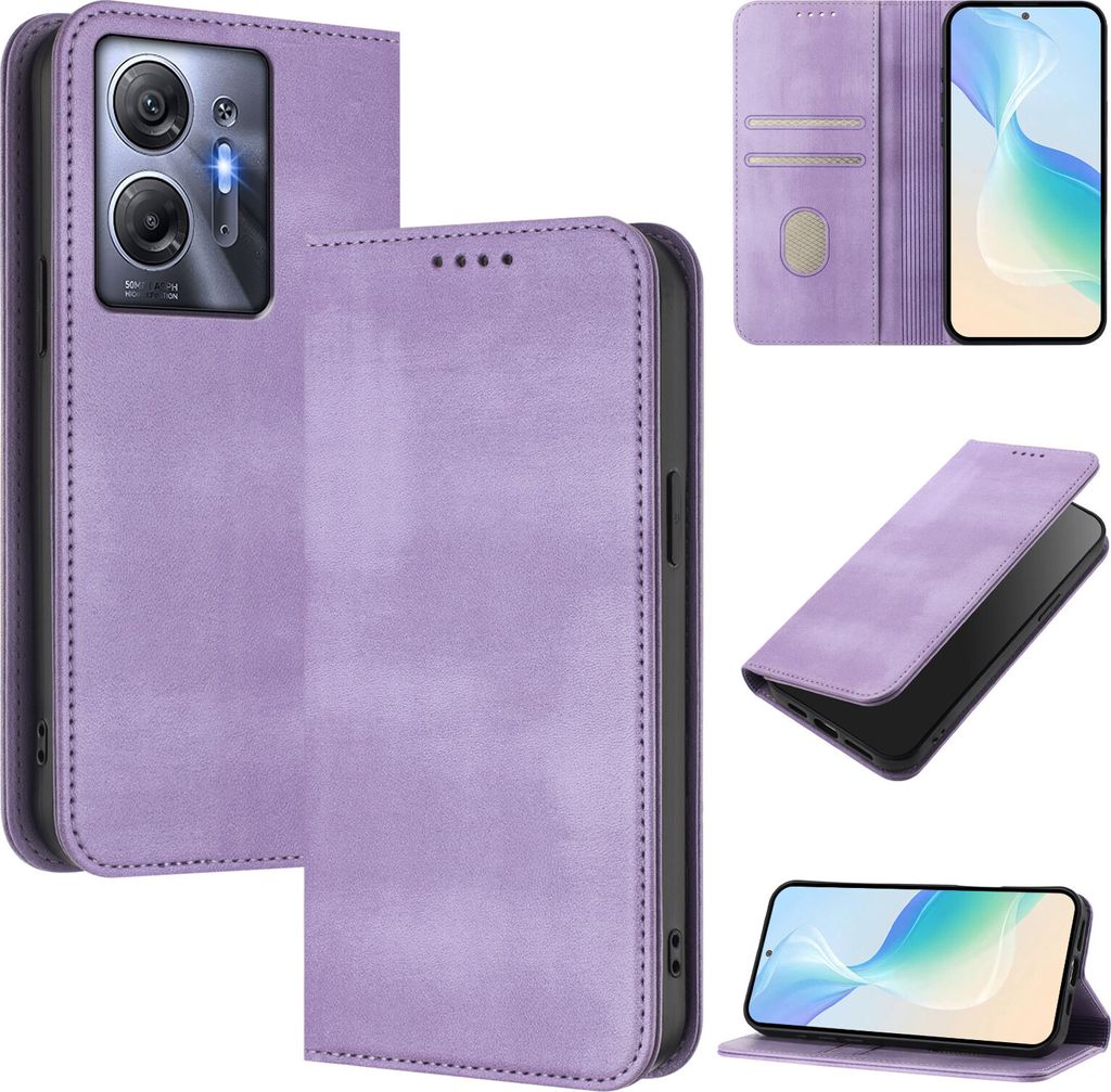 Handyhülle für Infinix Hot 30 5G, Vintage Leder RFID Schutz Kartenfach Standfunktion Magnetische Klapphülle Violett