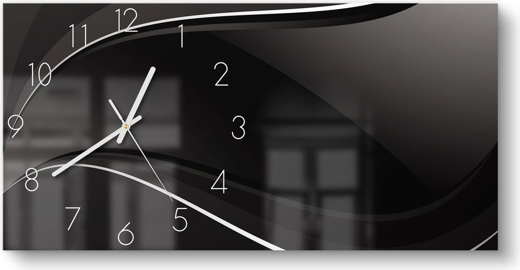 DEQORI Glasuhr 60x30 cm Zahlen 'Dunkle Wellengrafik' Produktbild 
