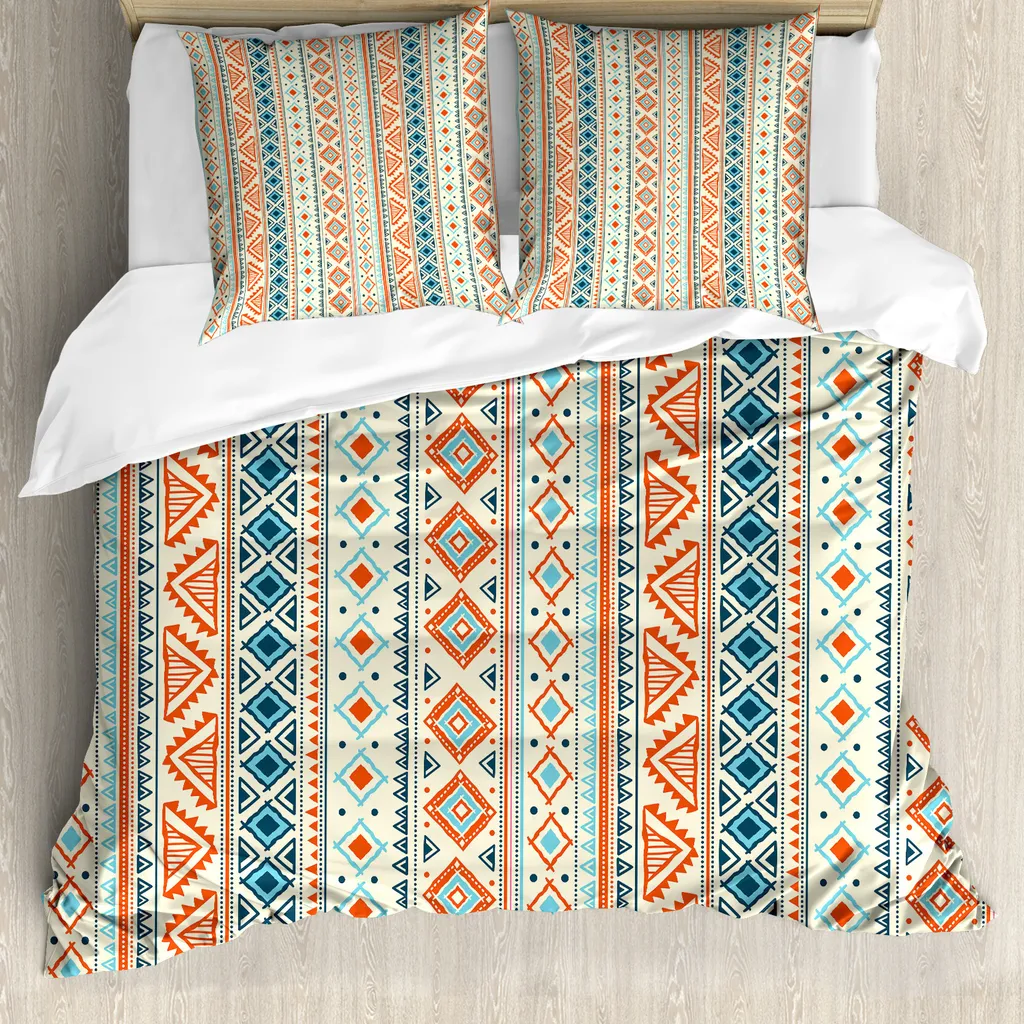 ABAKUHAUS Copripiumino Azteco Antiacaro 155x220cm Blu e Avorio