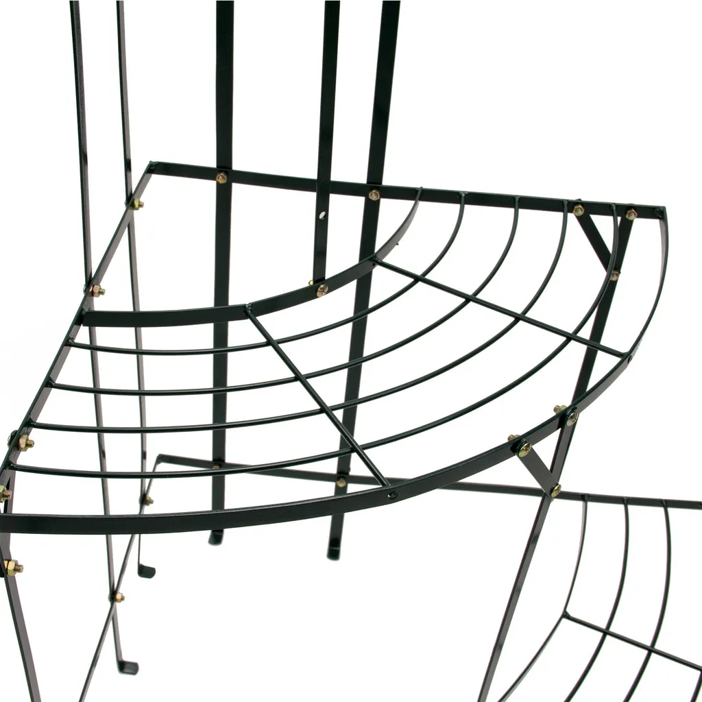 Escalier d'angle pour fleurs avec 3 étagères en métal vert foncé robuste - 3