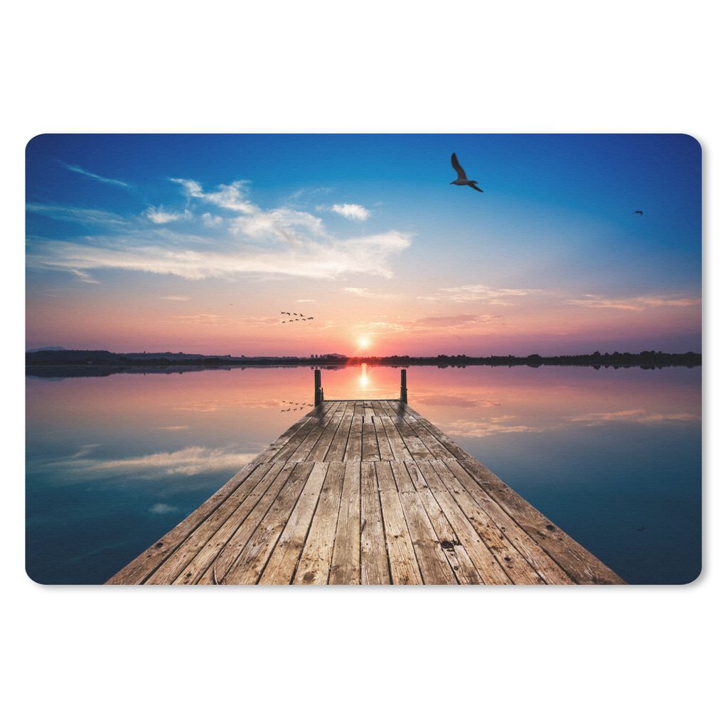 MuchoWow Schreibtischunterlage Steg - Wasser - Sonnenuntergang - Rosa - Horizont 60x40 cm - XXL Mauspad - Großes Mauspad