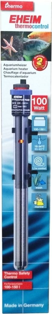 The image shows the packaging of an aquarium heater.