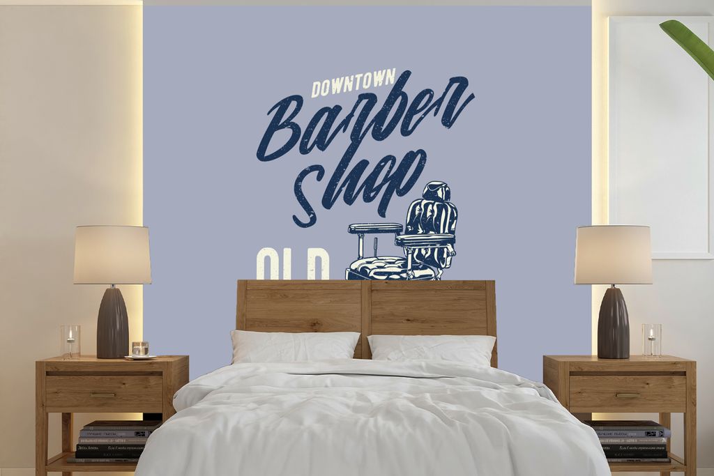 MuchoWow Fototapete für Wohnzimmer oder Schlafzimmer Wandtapete Vinyl Motivtapete Mancave - Barbier - Vintage - 260x260 cm - Papiertapeten