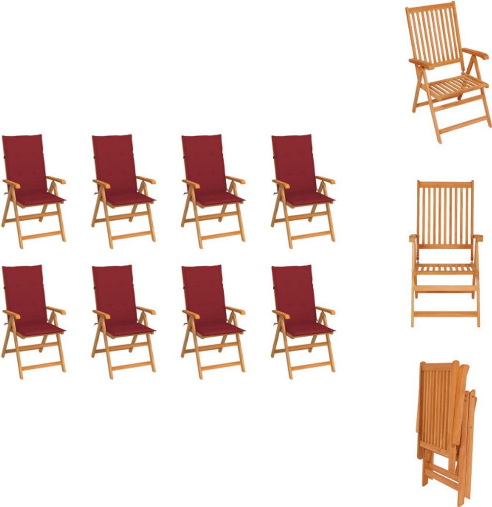 vidaXL Garten-Liegestühle mit Kissen 8 Stk. Massivholz Teak - Gartenstühle