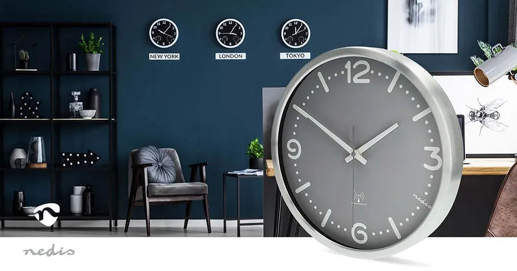 Horloge murale sans tic-tac radiocommandée aluminium gris 300 mm - 3