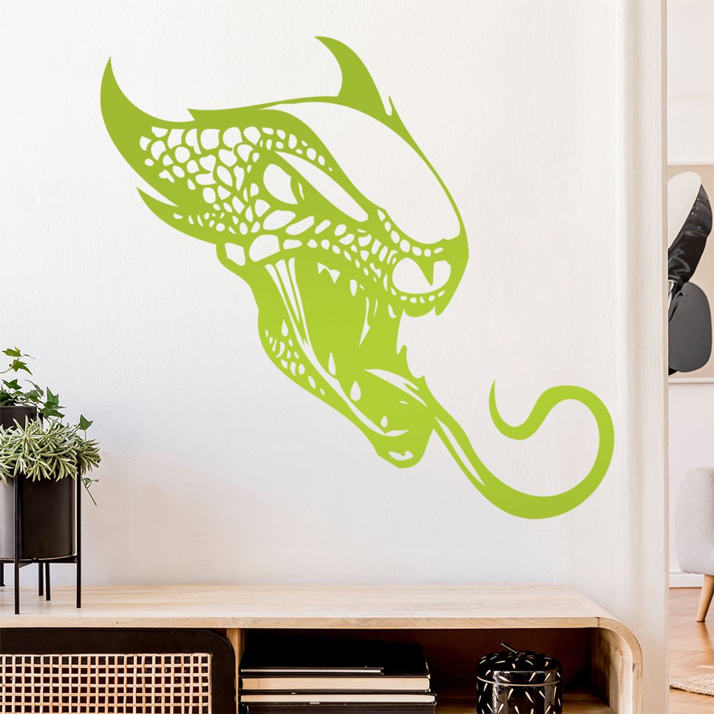 Drachen Kopf Wandtattoo in 6 Größen - Wandaufkleber Wall Sticker - Dekoration, Küche, Wohnzimmer, Schlafzimmer, Badezimmer