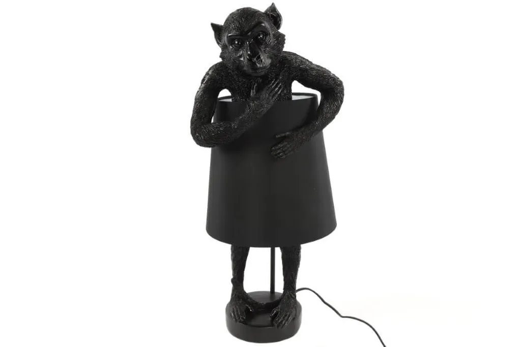 Lampe singe Länderfeld avec abat-jour noir - Luminaire décoratif 60 cm