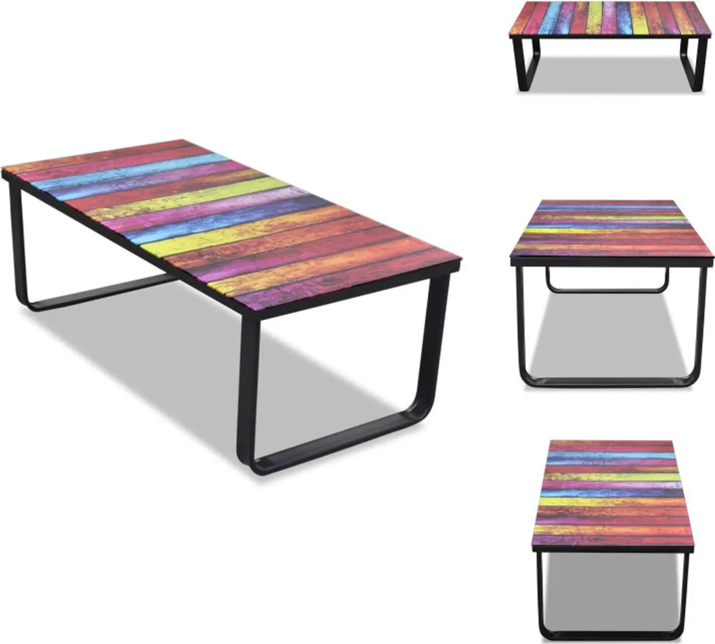 Petite table basse pour salon étudiant motif arc-en-ciel plateau verre