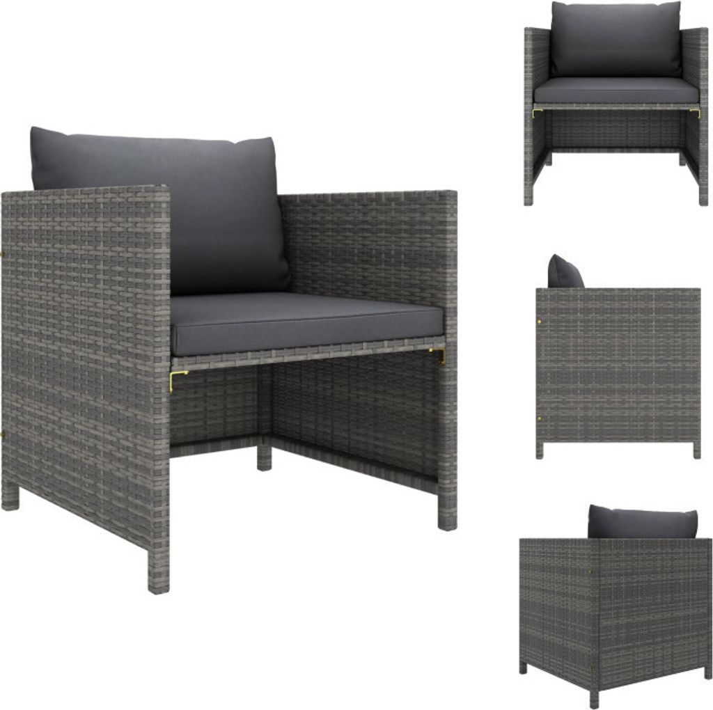 vidaXL Gartensofa mit Kissen Grau Poly Rattan - Gartensofaelemente