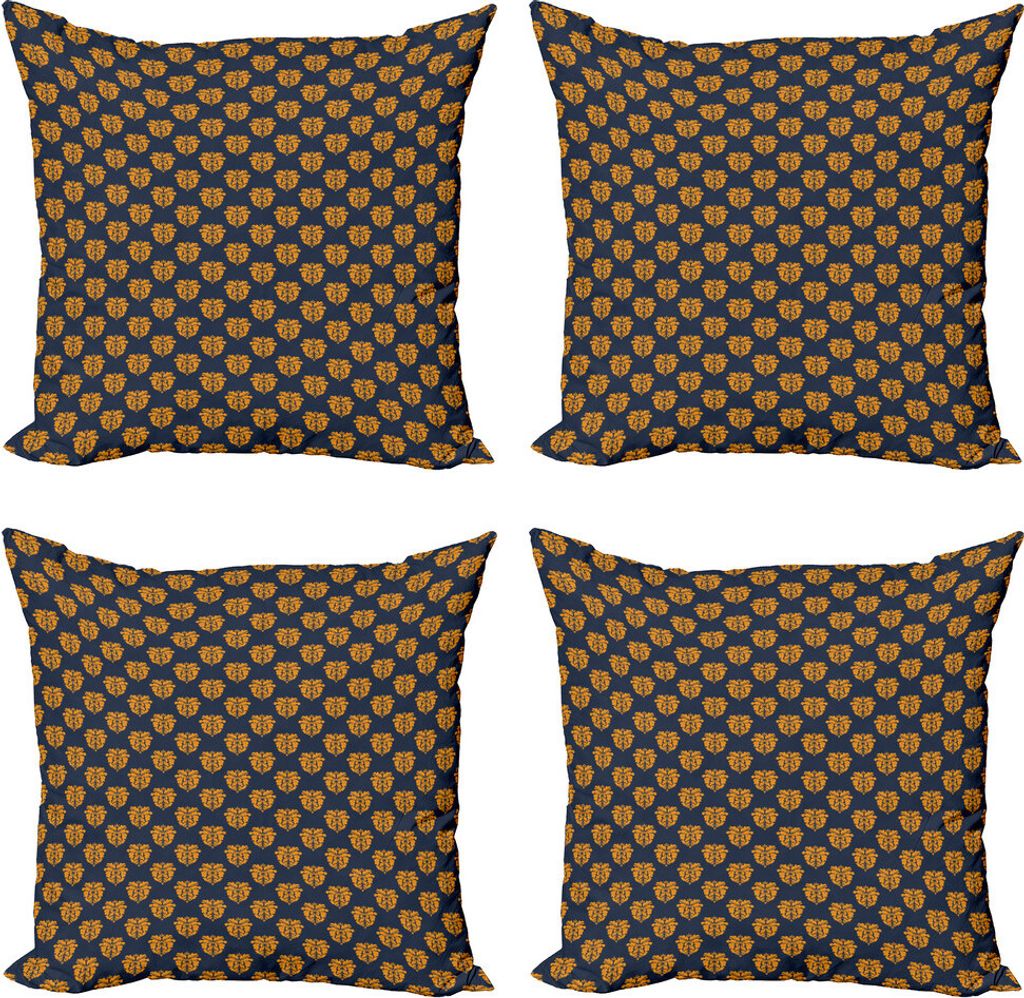 ABAKUHAUS Damast Kissenbezug Set (4 Stück), antike Blumen, Moderner Doppelseitiger Digitaldruck, 50 cm x 50 cm, Dark Blue Marigold
