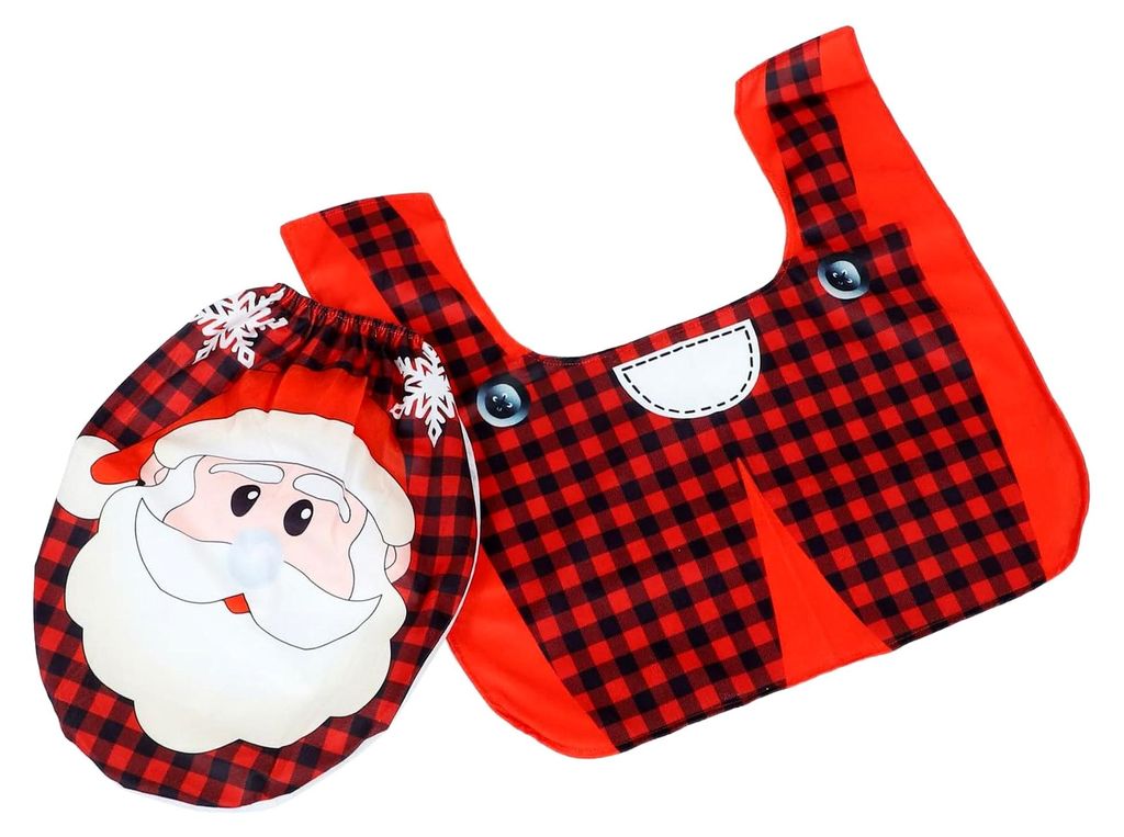 WC-Sitzbezug und WC-Teppichset Weihnachten waschbar aus Vliesmaterial rutschfeste Badezimmermatte für Standard-Oval-WCs festliche Weihnachtsdekora...