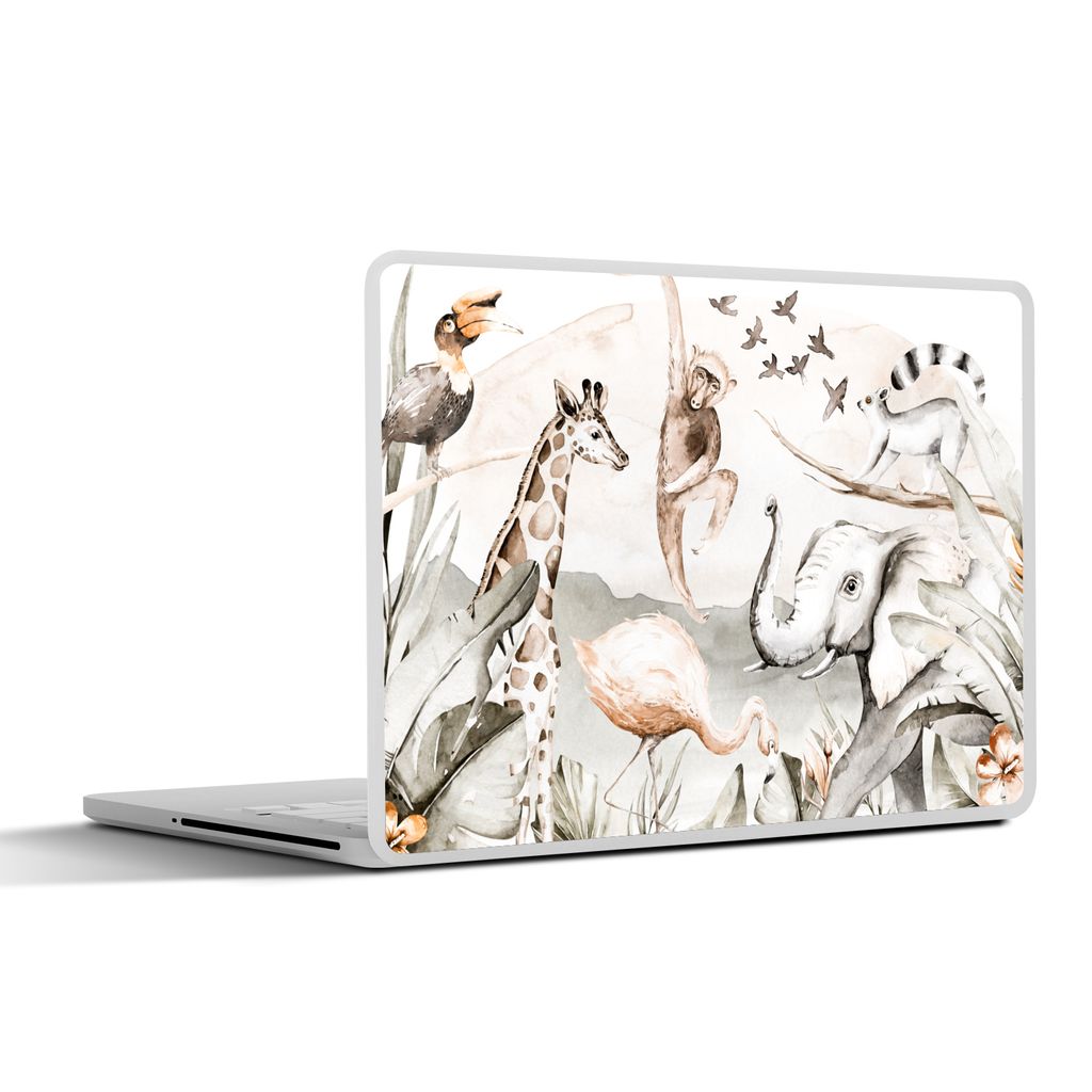 MuchoWow Laptop Aufkleber Sticker Cover Wasserfarben - Tiere - Dschungel - Jungen - Mädchen - Kinder - Kinder 25x18 cm - Laptop-Deko
