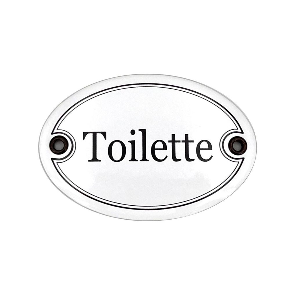 Emaille Türschild TOILETTE oval 7x10 cm Schild Emailschild Vintage Metallschild - Blechschild - Küchendeko - Deko Retro Wandschild (Weiß)