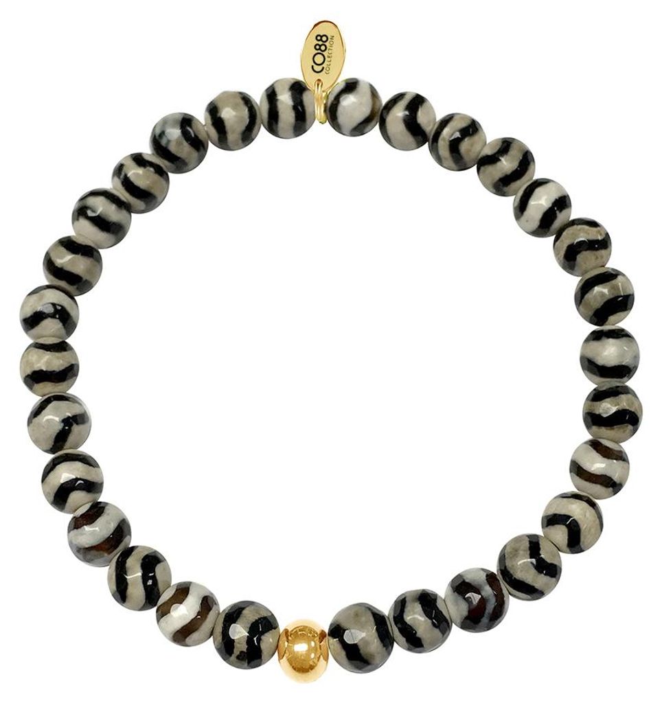 CO88 Collection 8CB-90862 Perlenarmband – Damen – Dehnbares Armband mit Stahlelement – Achat-Naturstein – 6 mm – Wellenmuster – Einheit...