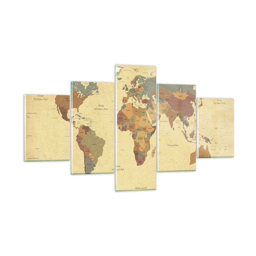 Bilder auf glas - Karte Welt Land - 125x70cm - Glasbilder - Wandbilder - Kunstdruck - zum Aufhängen bereit - Wanddekoration aus Glas - Glas Bilder...