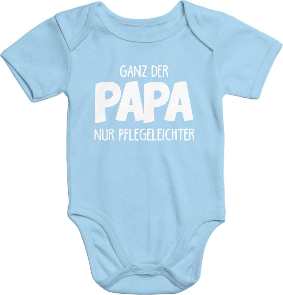 Kurzarm Baby-Body mit Aufdruck Ganz der Papa nur pflegeleichter Spruch lustig Baumwolle Moonworks hellblau 12-18 Monate