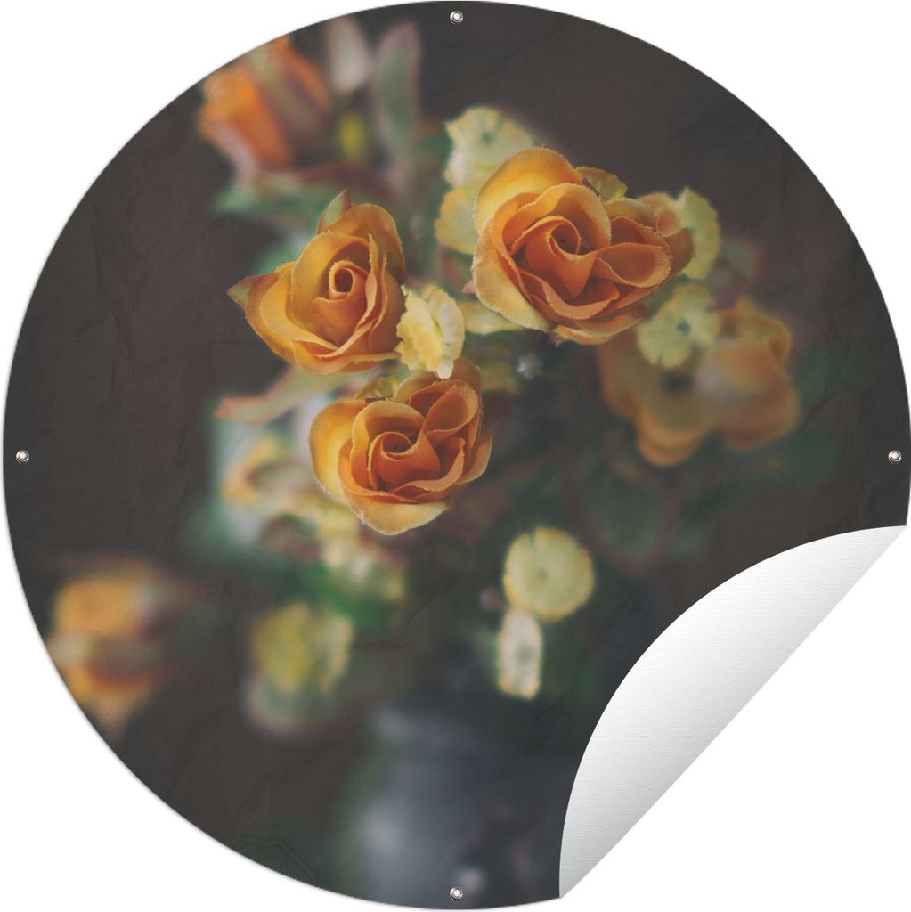 MuchoWow Gartenposter Outdoor-Poster Rund Rosen - Orange - Blumen Ø 90 cm Gartendeko Rundes Poster draußen