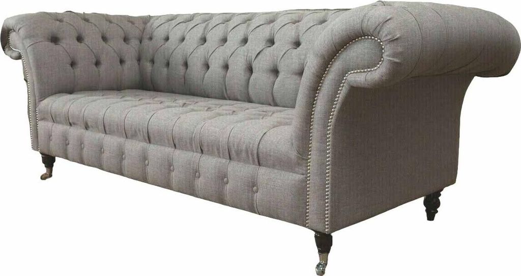 Chesterfield 3 Sitzer Polster Couch Sofa Couchen Textil Modern Stil Grau
