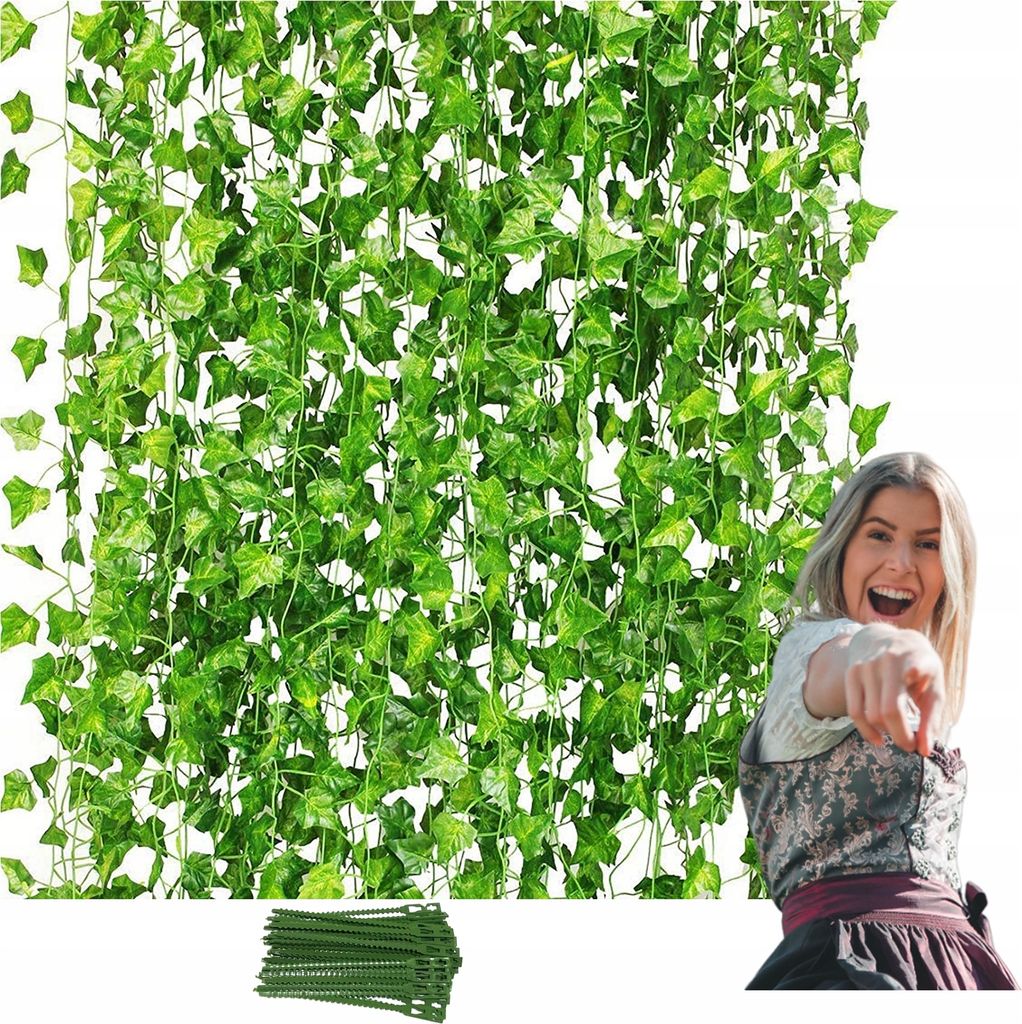24x Künstlicher Efeu für Wand Balkon für Zimmer 50m + Befestigungsbänder