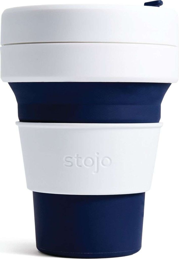 Pocket Cup, Indigo - 355 ml - Trinkbecher - Kaffeebecher - Blau / Weiß - faltbar | Stojo