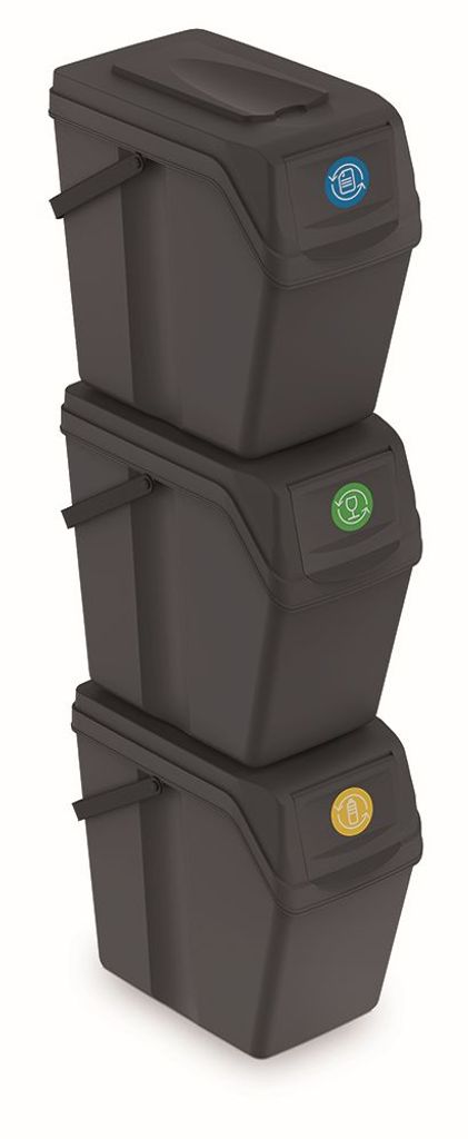 3x35L Behälter Sorti Box Müllsortierer 3 Farben von rg-vertrieb Prosperplast Mülleimer Abfalleimer Mülltrennsystem 105L Weiß