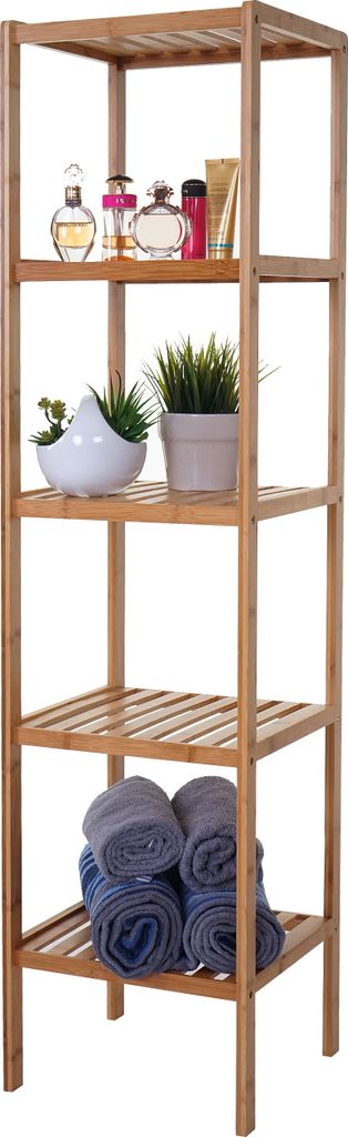 Badregal HWC-B18, Badezimmer Badschrank Standregal, Bambus 140x34x33cm