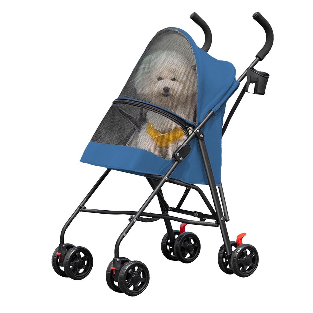 Kompakter Haustier-Kinderwagen für kleine Hunde und Katzen,Faltbarer Hundewagen Pet Stroller Hundebuggy,Haustiere Buggy kleine bis 15kg,Blau
