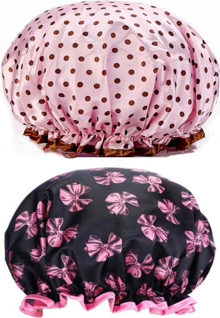 Duschhaube Wasserdicht – Rosa, Aus Frottee & PVC, Elastisch, Für Frauen & Mädchen, Haar-Schutz Beim Duschen & Styling