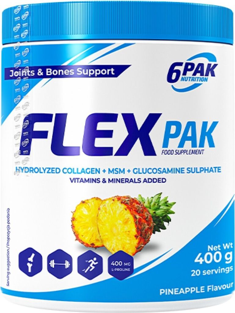 6PAK Nutrition | Flex Pak Powder | Collagen & Glucosamine, Chondroitin, MSM, Hyaluronic Acid Pineapple