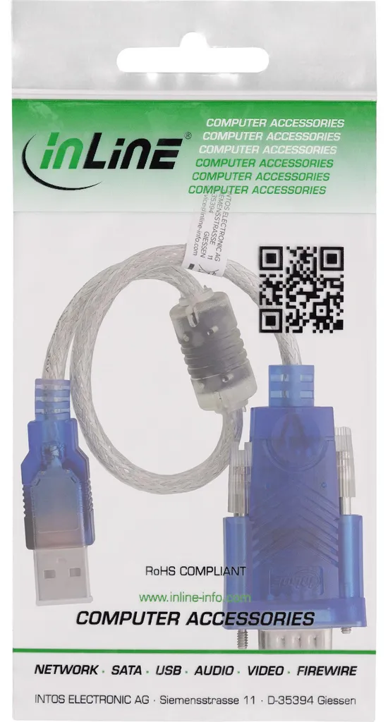 Câble USB vers Série DB9 InLine avec Ferrite Anti-Interférences 1.8m