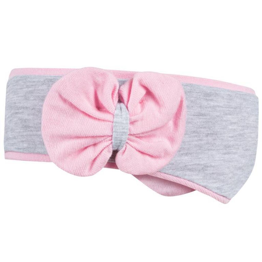 Stirnband Mädchen Baby Baumwolle Kinder Schleife Frühling Herbst Übergang, Grau-Rosa, Gr. L48/50