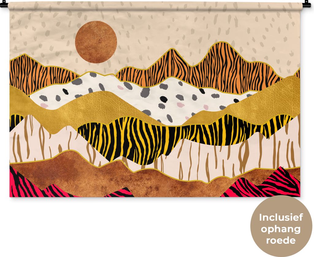 MuchoWow Wandteppich Wandbehang Tiger Druck - Pastell - Gold - Druck - Tiger - Abstrakt 150x100 cm Tapisserie Dekoration Wandtuch - Waschbar - Ta...